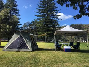 tent set up at the Basin campground
